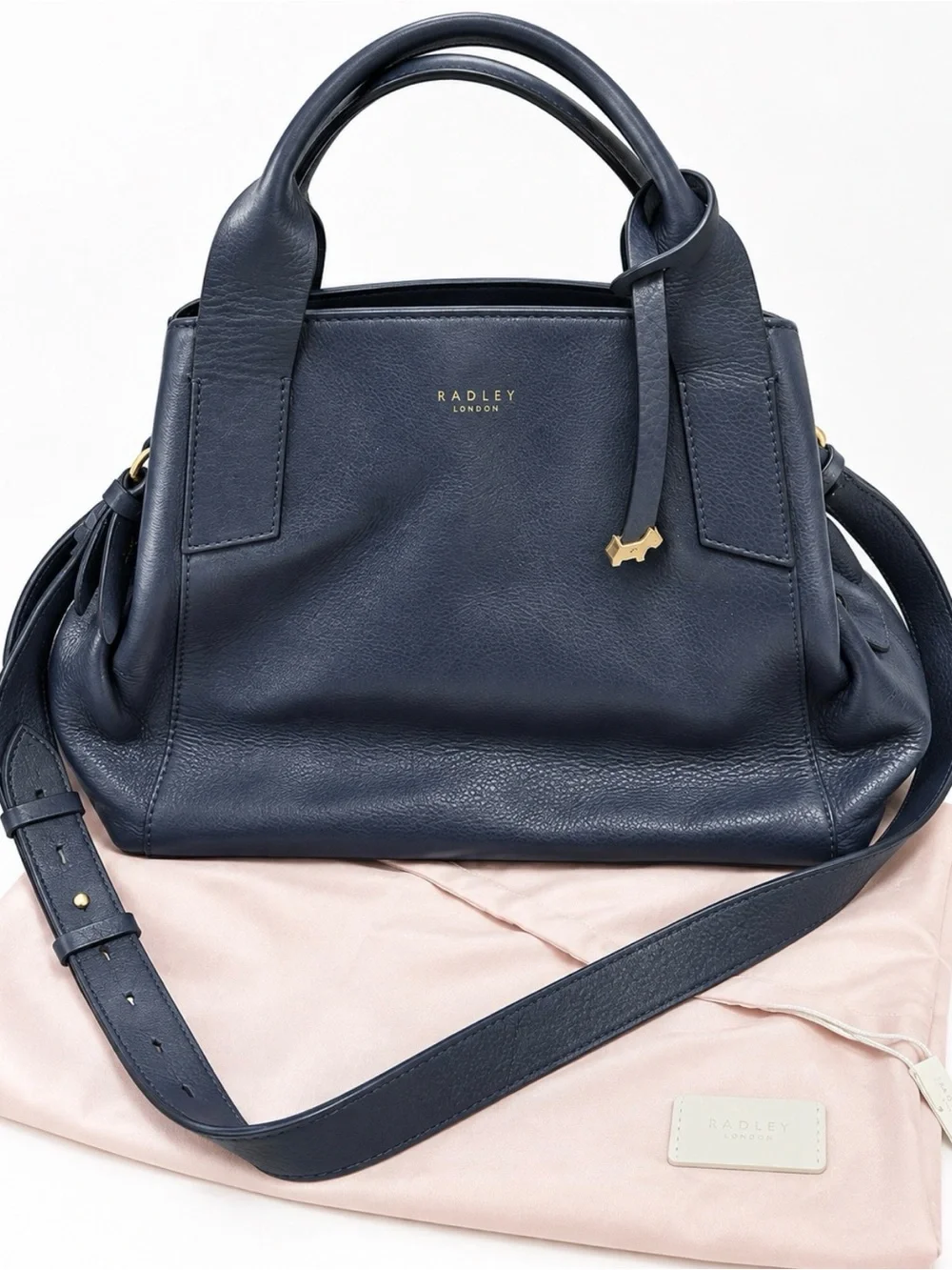 RADLEY LONDON Navy Blue Pebbled Leather Satchel